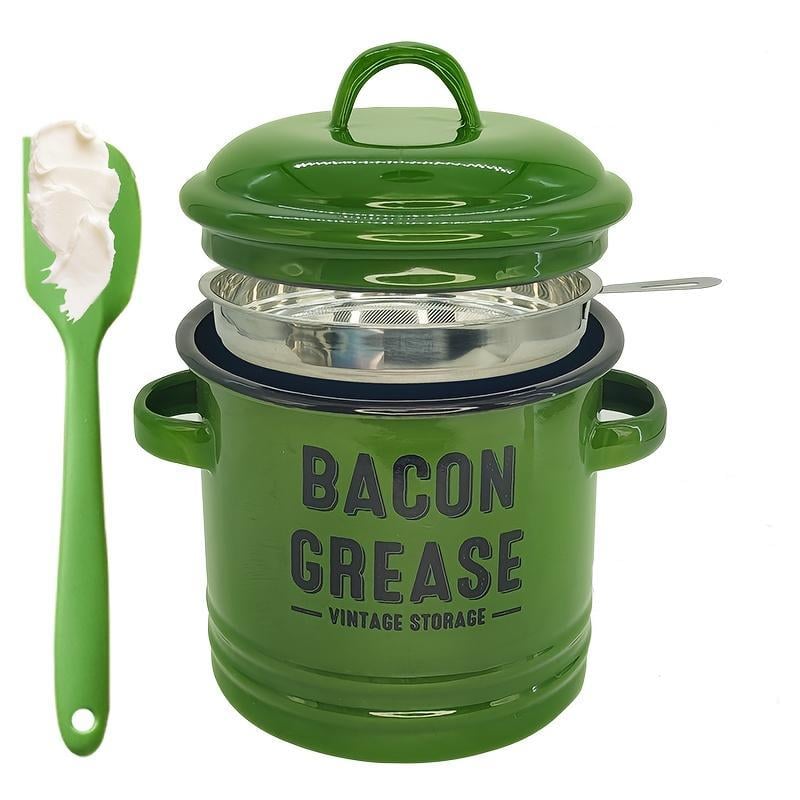 Top Christmas Gift 2025 🎅-46 oz bacon grease container with strainer and food-grade silicone spatula