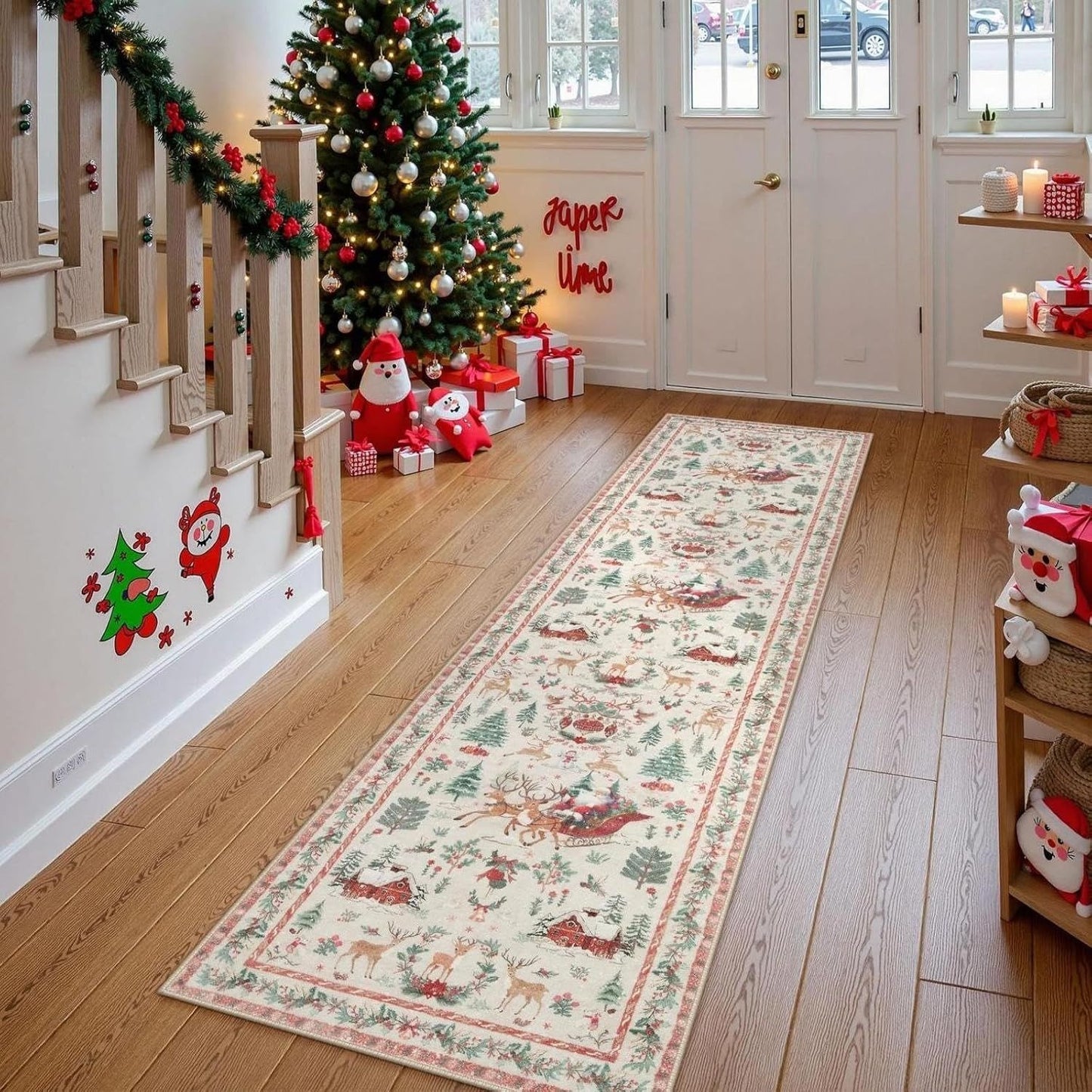 Christmas Deer Santa Long Rug