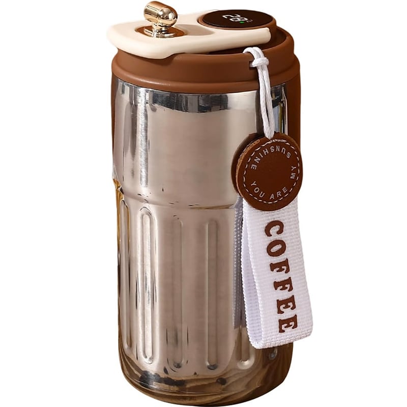 🎁🎁Christmas gift🎁450ml Stainless Steel Travel Mug with Temperature Display - Vacuum Insulated Bottle. Stainless Steel Insulated Cup. Portable Coffee Bottle Cap