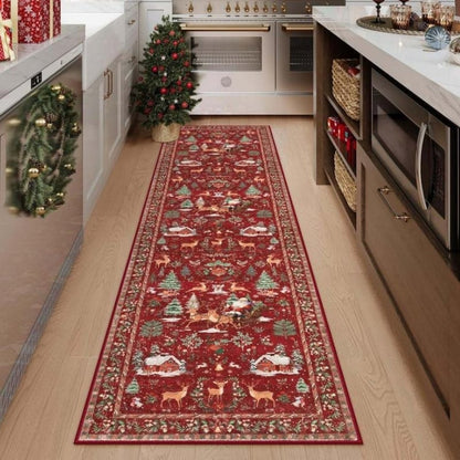 Christmas Deer Santa Long Rug