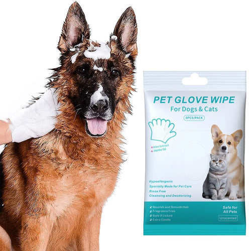 🔥Rinse-Free Dog Shampoo Mitts – Hypoallergenic Pet Bath Wipes. 6 Packs