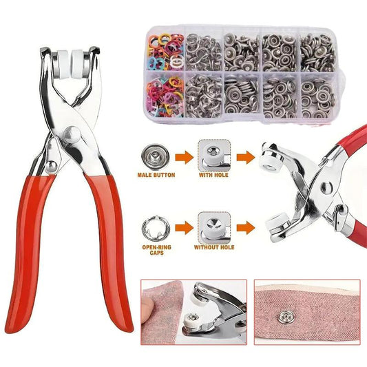 🧵 Sewing Kit with 100pcs Metal Buttons – Manual Pliers Tool Included