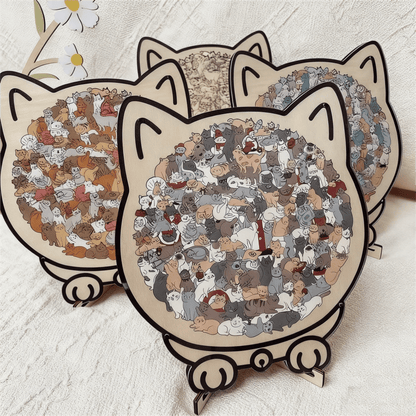 (💖The perfect gift for cat lovers) 🔥🐈135-Pieces Morandi-Colored Cat Shaped Wooden Jigsaw Puzzle🐾