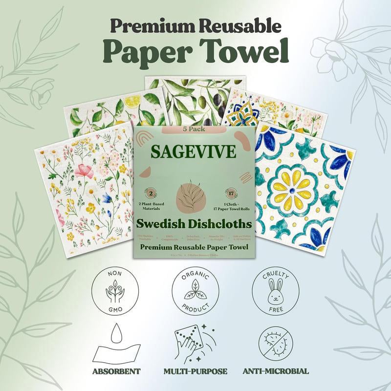 Swedish Dishcloths for Kitchen & Cleaning | 5 Pack