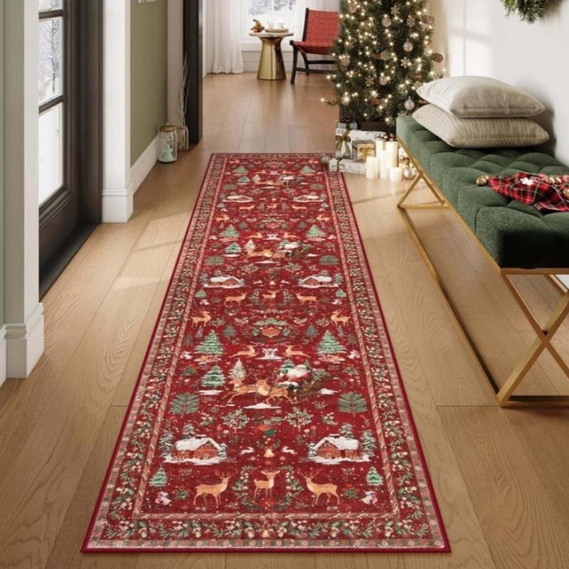 Christmas Deer Santa Long Rug