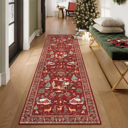 Christmas Deer Santa Long Rug