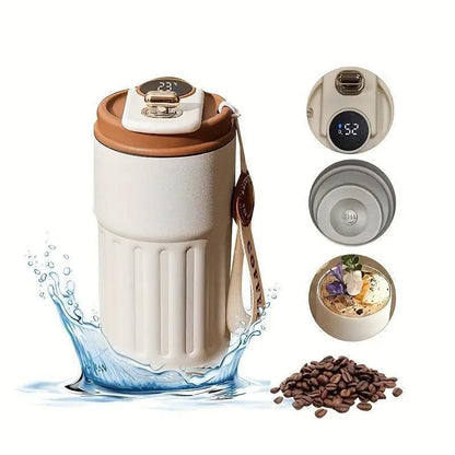 🎁🎁Christmas gift🎁450ml Stainless Steel Travel Mug with Temperature Display - Vacuum Insulated Bottle. Stainless Steel Insulated Cup. Portable Coffee Bottle Cap